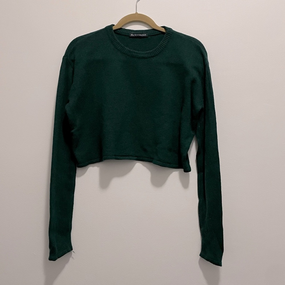 Brandy Melville, Long Sleeve Cropped Sweater, Hunter Green
